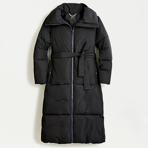J crew black belted puffer coat with primaloft